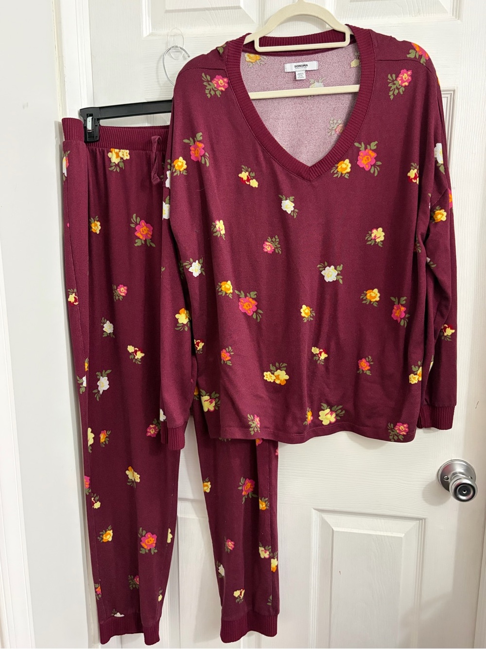 Sonoma Burgundy Floral V-Neck Pajama Set size XXL